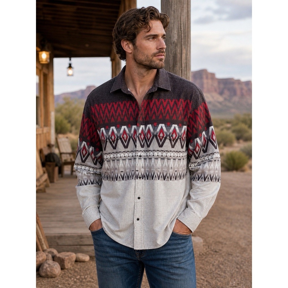 Brooks & Dunn Panhandle Slim Shirt Men XL Western Aztec Print Pearl Snap GG36
